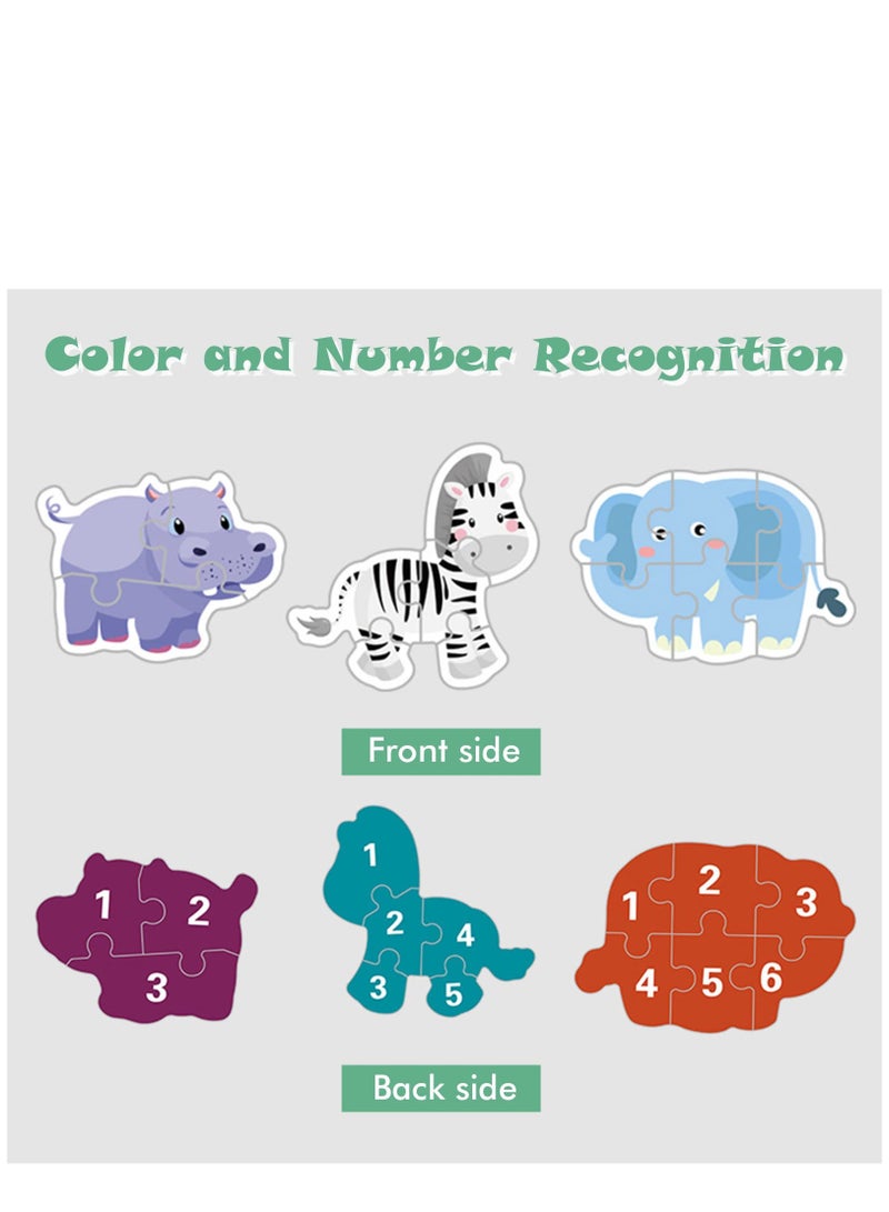 Toddler Puzzle Animal Shape Wooden Block Montessori Jigsaw Puzzle with Board Level-Up Puzzles for Beginner Preschool Learning Toys for Kids Educational Games Kindergarten Gifts for Boys Girls - Image 3